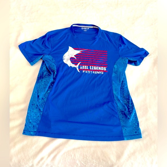 Reel Legends Blue Performance Short Sleeve Tee, Men’s Medium - Picture 1 of 5